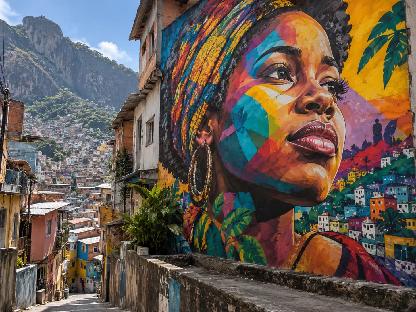 Ilustração de um mural colorido em uma fachada