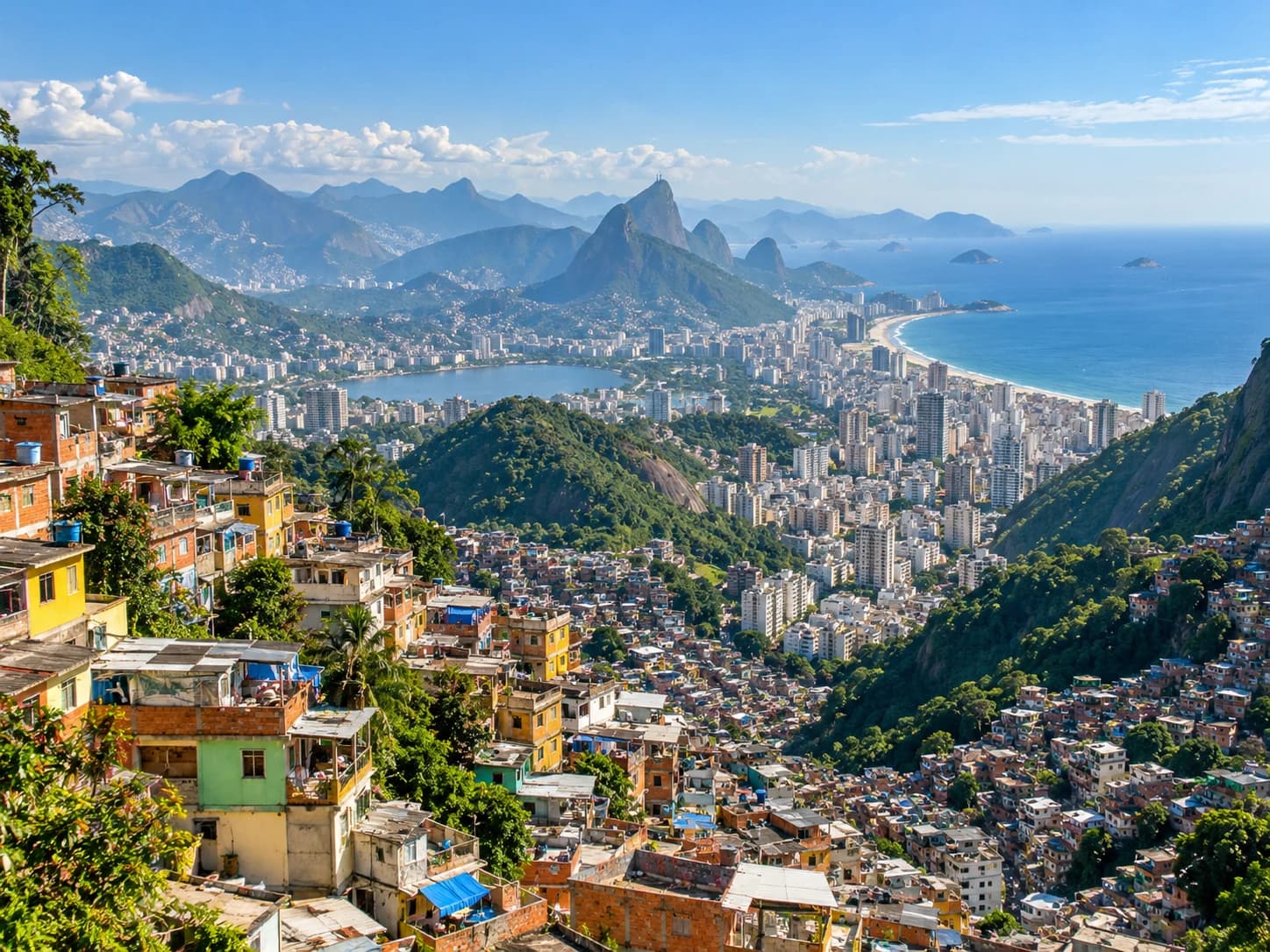 Ilustração panorâmica da comunidade e das paisagens do Rio